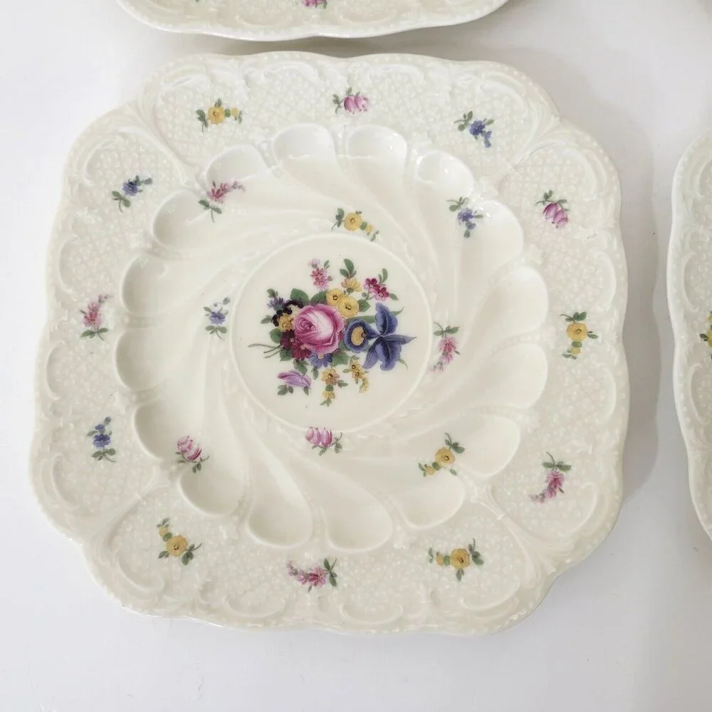 Black Knight Meissen Square Foral Plates Set of Six - Picture 2 of 9